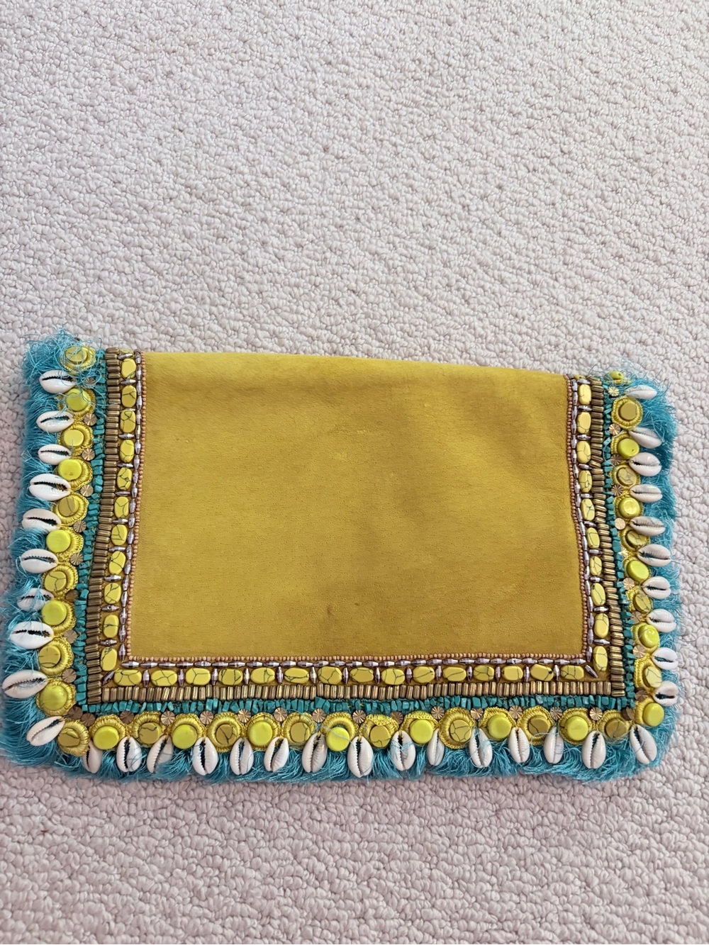 Statement Boho Cowrie Shell Coin Embellished Suede Clutch